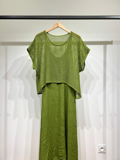 Ensemble Haut Maille Large & Robe à Poches Col V 100% Coton & 100% Lin
