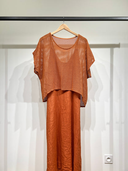 Ensemble Haut Maille Large & Robe à Poches Col V 100% Coton & 100% Lin