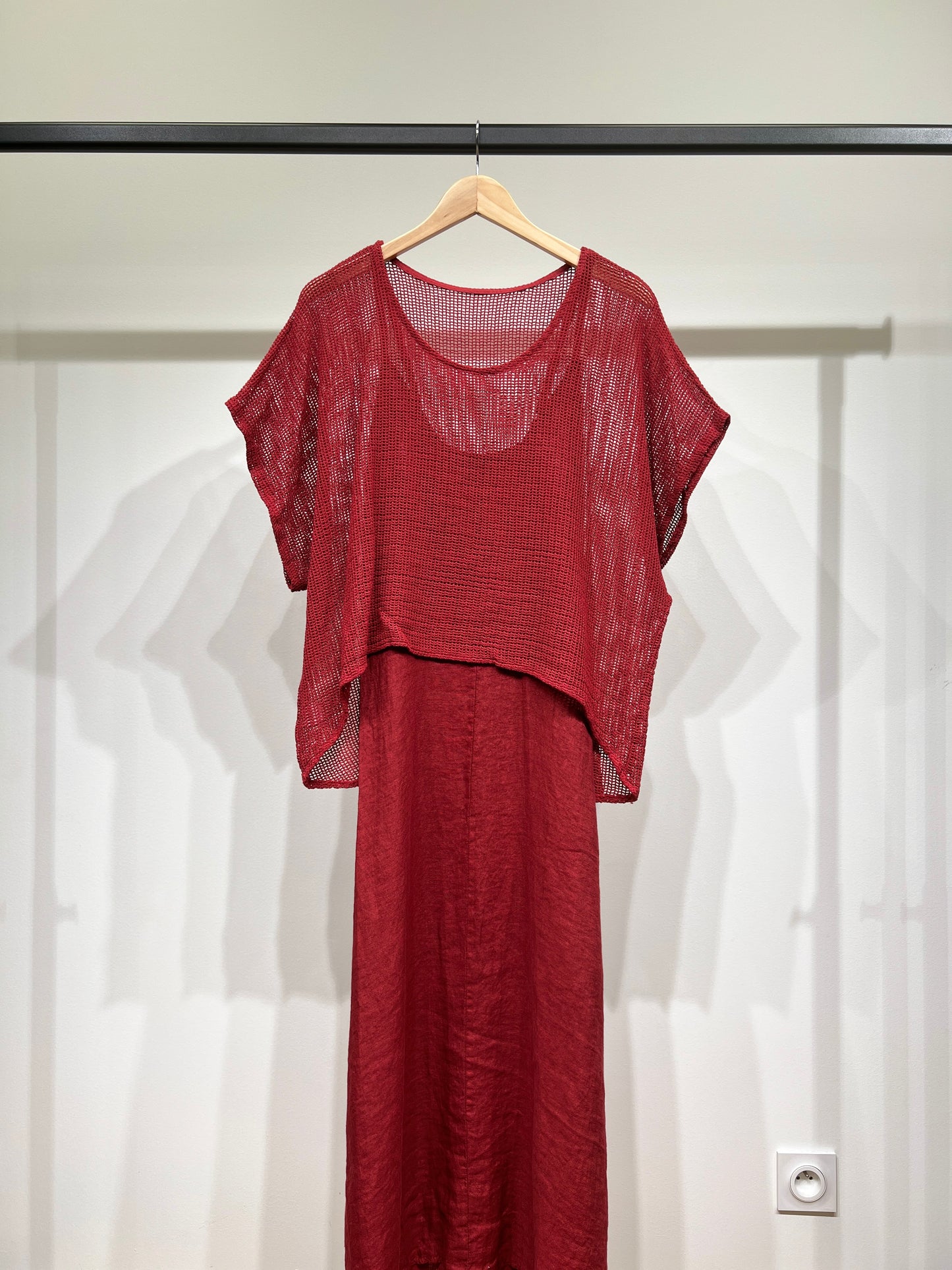 Ensemble Haut Maille Large & Robe à Poches Col V 100% Coton & 100% Lin