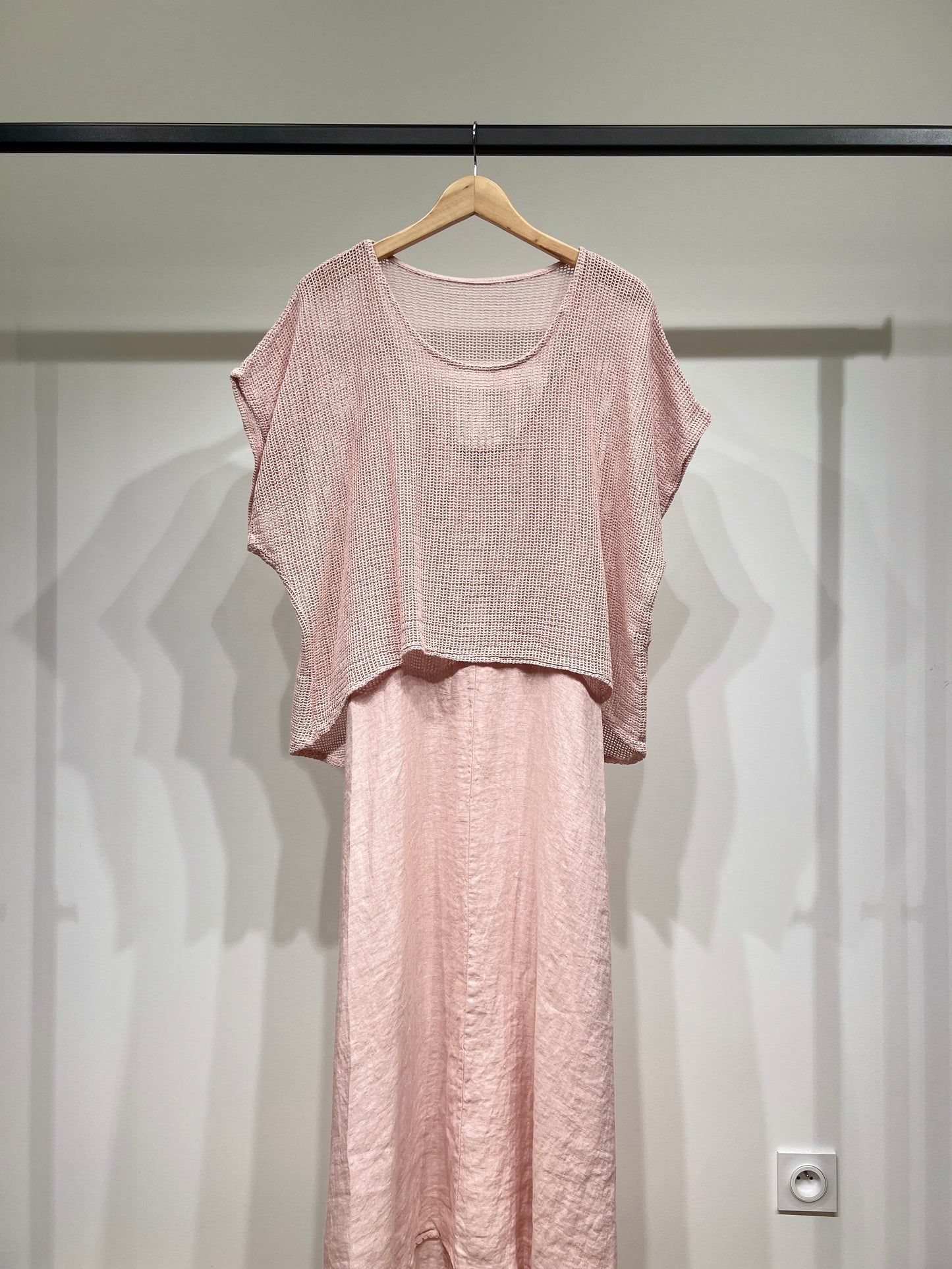 Ensemble Haut Maille Large & Robe à Poches Col V 100% Coton & 100% Lin