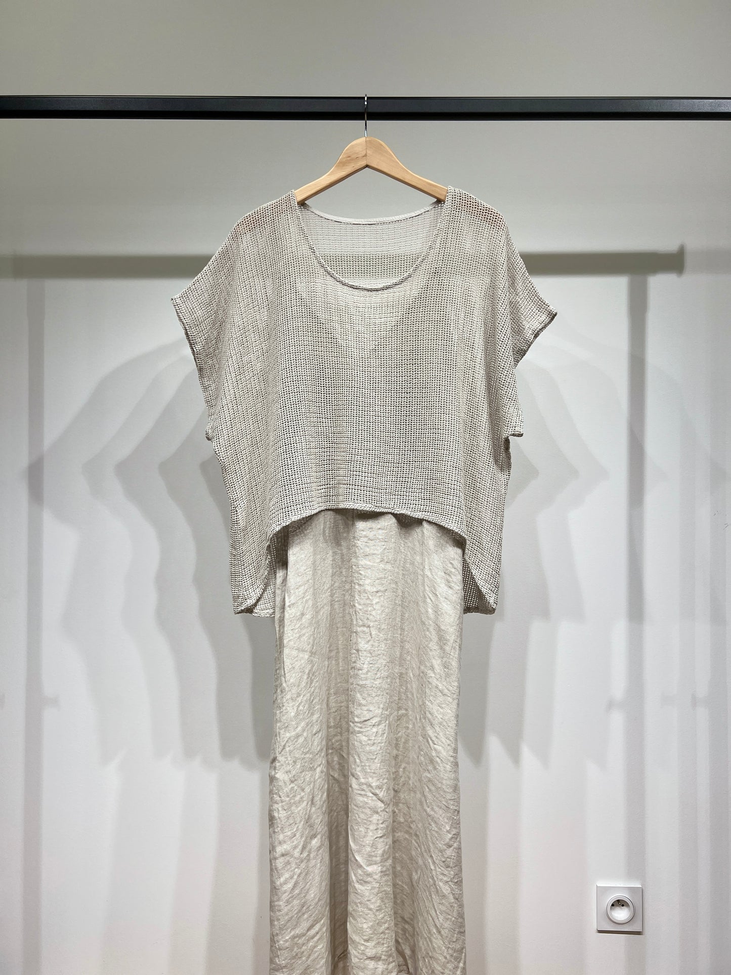 Ensemble Haut Maille Large & Robe à Poches Col V 100% Coton & 100% Lin