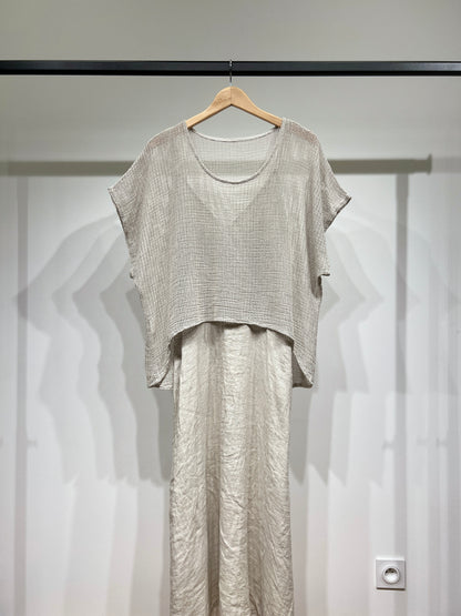 Ensemble Haut Maille Large & Robe à Poches Col V 100% Coton & 100% Lin