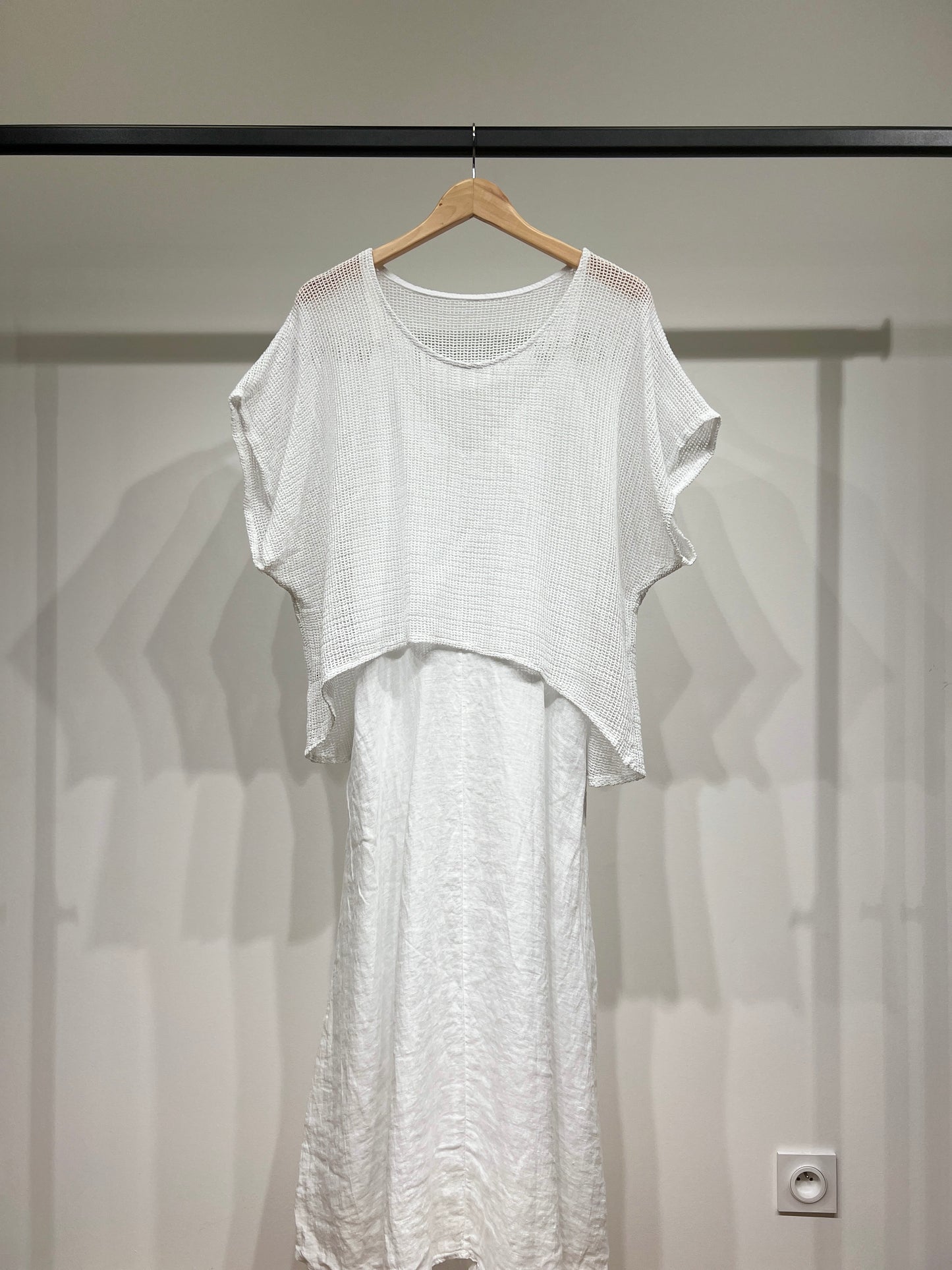 Ensemble Haut Maille Large & Robe à Poches Col V 100% Coton & 100% Lin