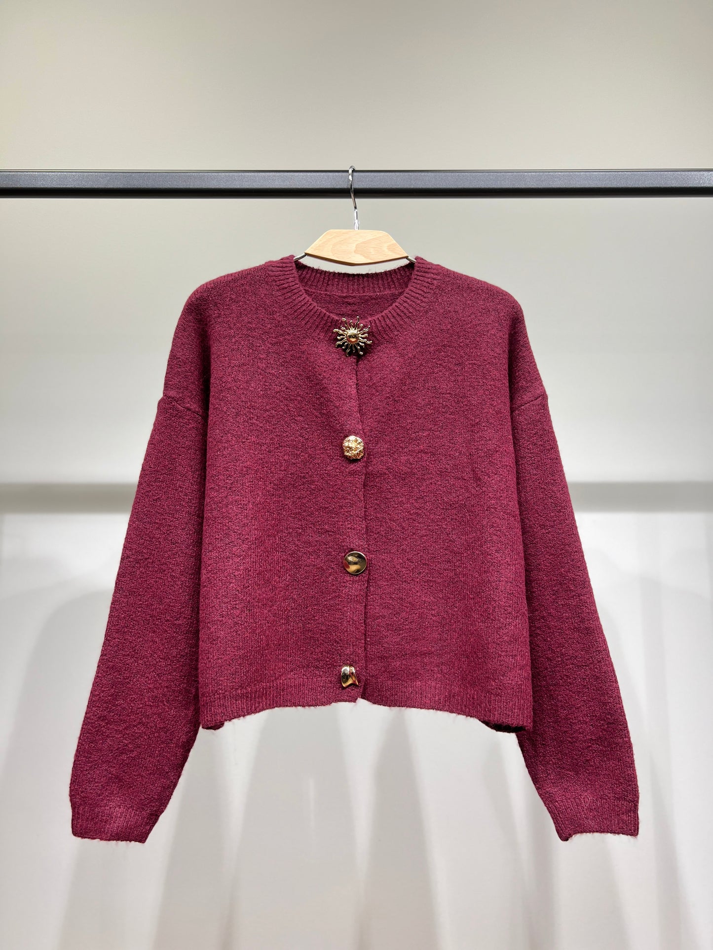 Cardigan Large Boutons Fantaisie Bords-Côtes 10% Laine