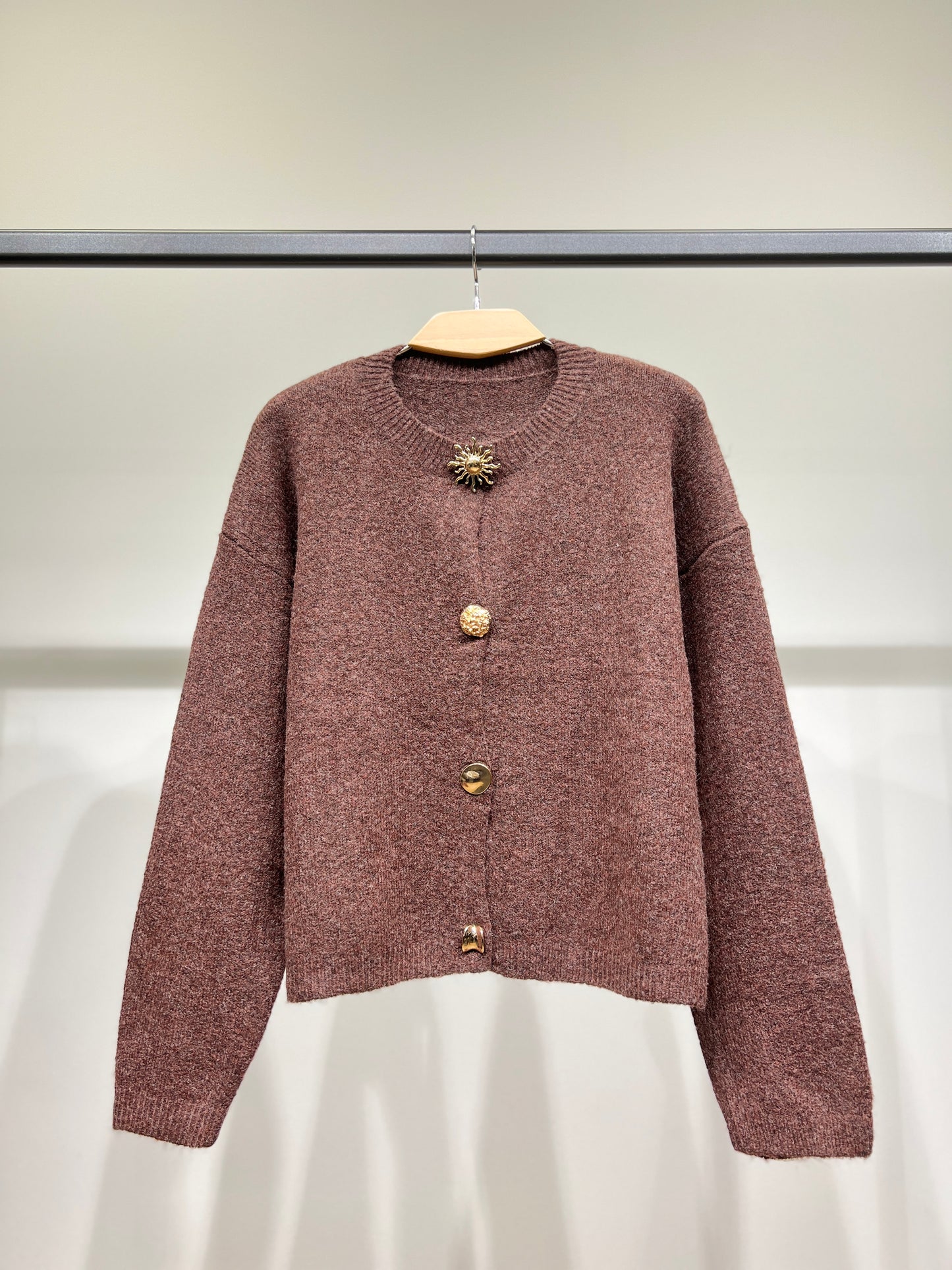 Cardigan Large Boutons Fantaisie Bords-Côtes 10% Laine