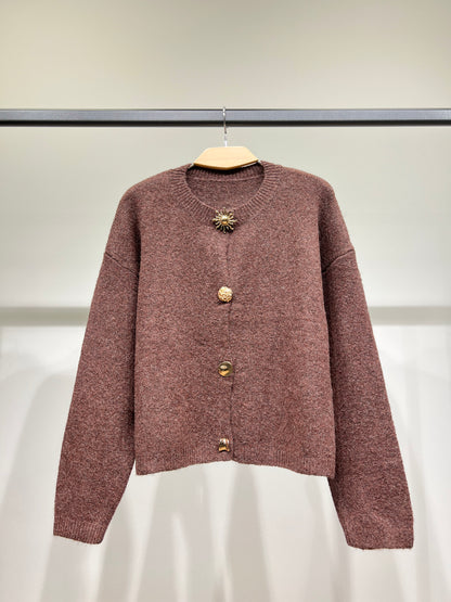 Cardigan Large Boutons Fantaisie Bords-Côtes 10% Laine