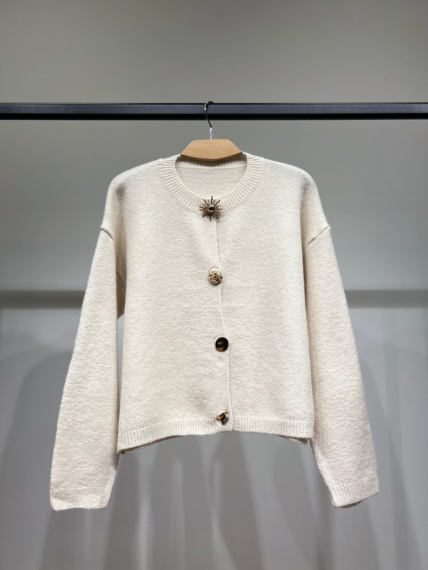 Cardigan Large Boutons Fantaisie Bords-Côtes 10% Laine