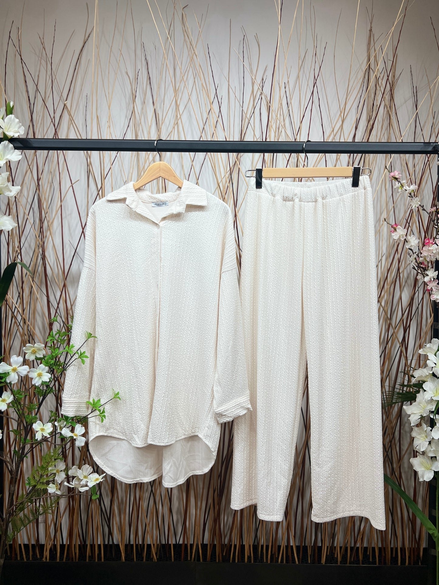 Ensemble Chemisier & Pantalon Large Confort Effet Relief