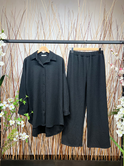 Ensemble Chemisier & Pantalon Large Confort Effet Relief