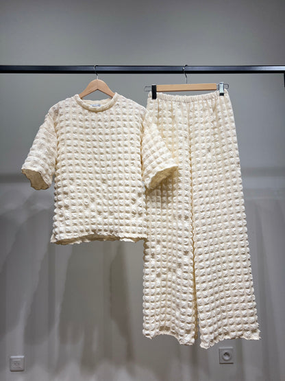 Ensemble Pull & Pantalon Manche Courte Gaufrés