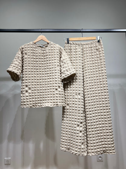 Ensemble Pull & Pantalon Manche Courte Gaufrés