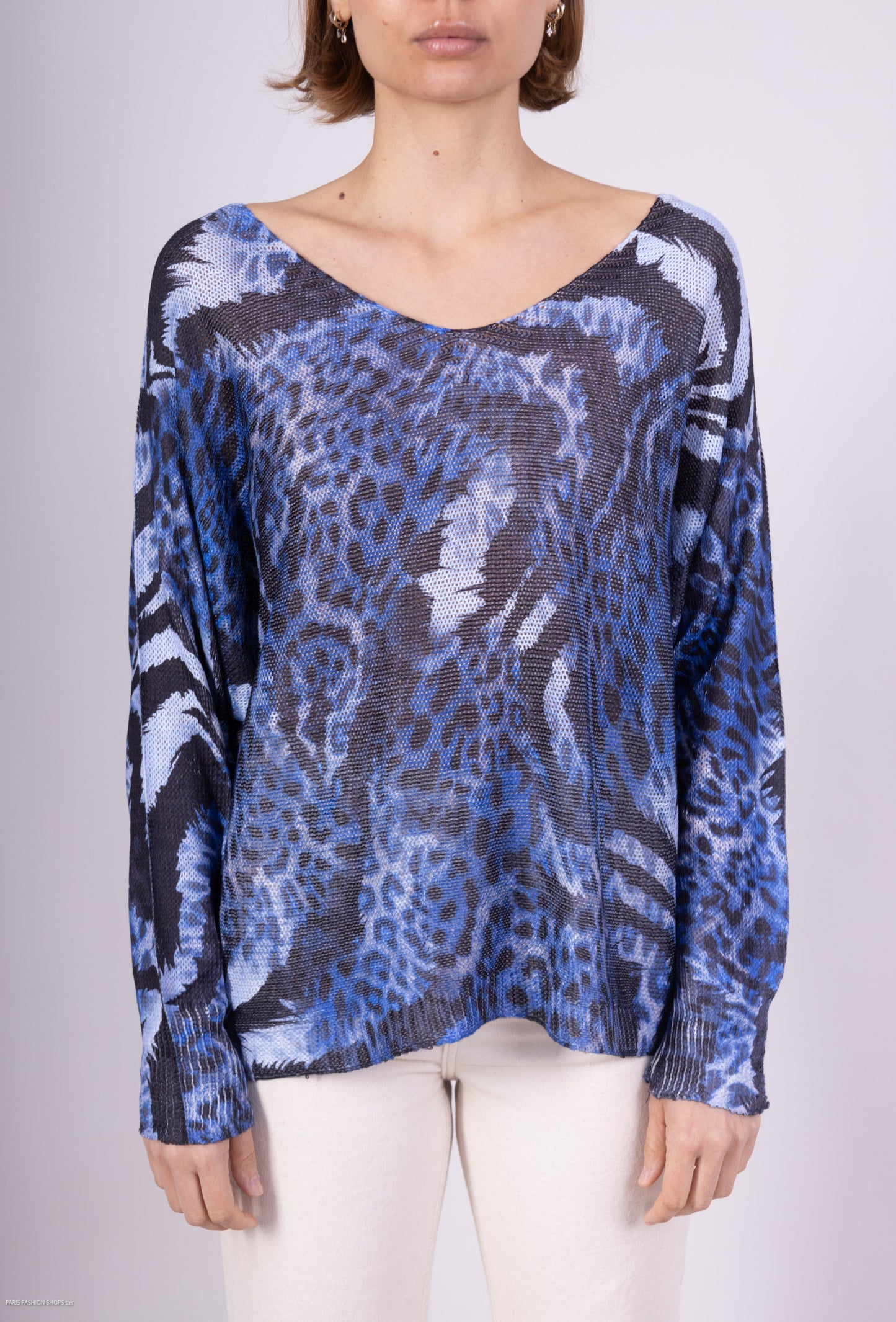 T-Shirt Maille Large Imprimé Animal Manches Chauve-Souris