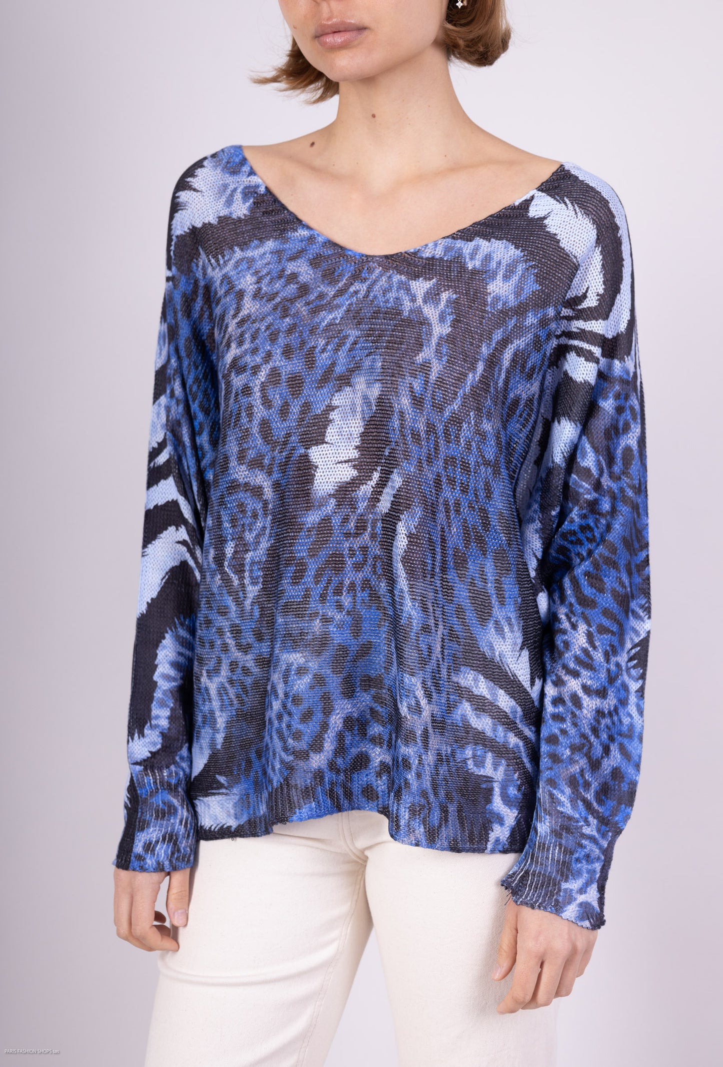 T-Shirt Maille Large Imprimé Animal Manches Chauve-Souris
