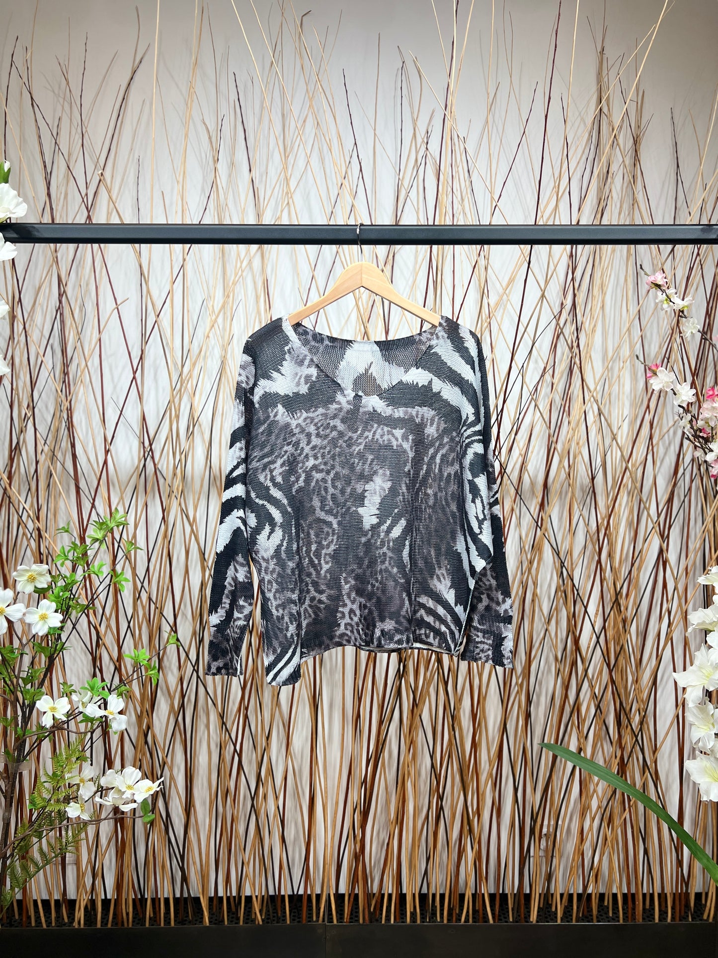 T-Shirt Maille Large Imprimé Animal Manches Chauve-Souris