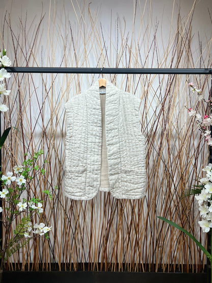 Gilet Motif Carreaux En Polyester Lin Poches Fonctionnelles