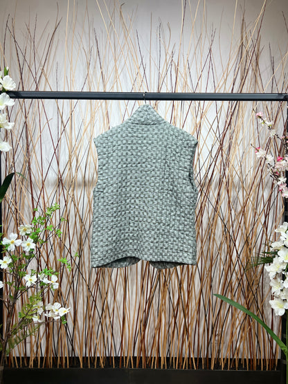 Gilet Motif Carreaux En Polyester Lin Poches Fonctionnelles