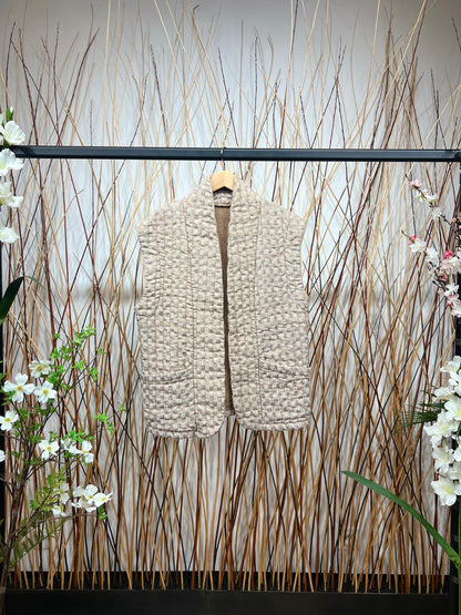 Gilet Motif Carreaux En Polyester Lin Poches Fonctionnelles