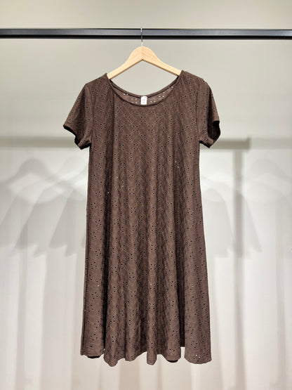 Robe Midi Manche Courte Dentelle Anglaise