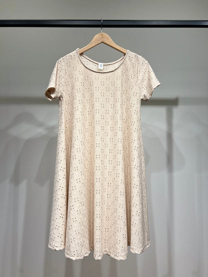 Robe Midi Manche Courte Dentelle Anglaise