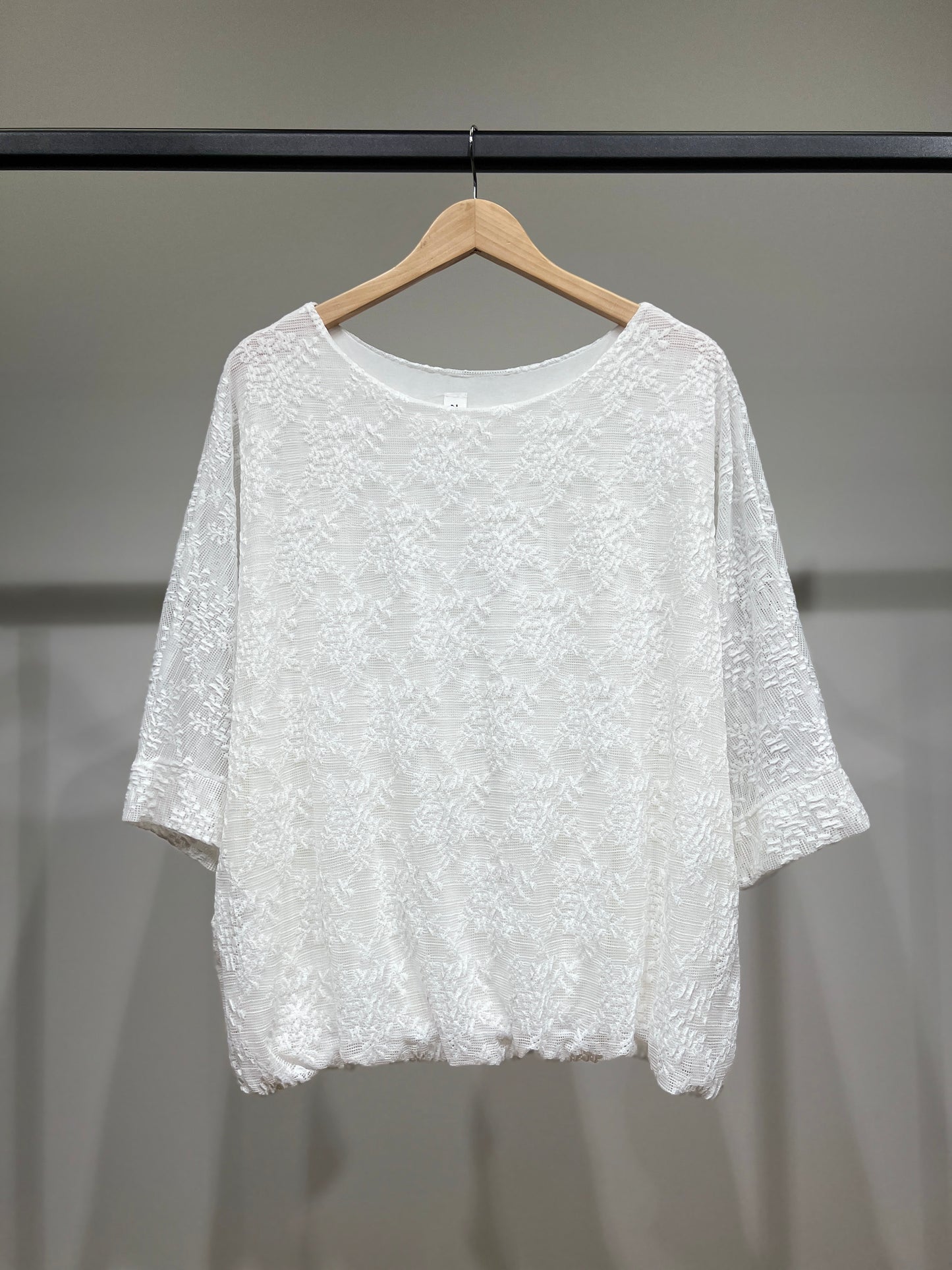 Pull Dentelle à Fleur Taille Élastique Manche Chauve Souris