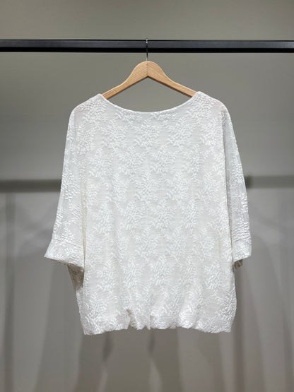 Pull Dentelle à Fleur Taille Élastique Manche Chauve Souris