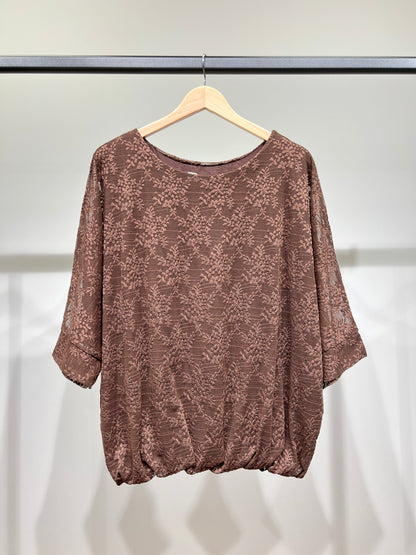 Pull Dentelle à Fleur Taille Élastique Manche Chauve Souris