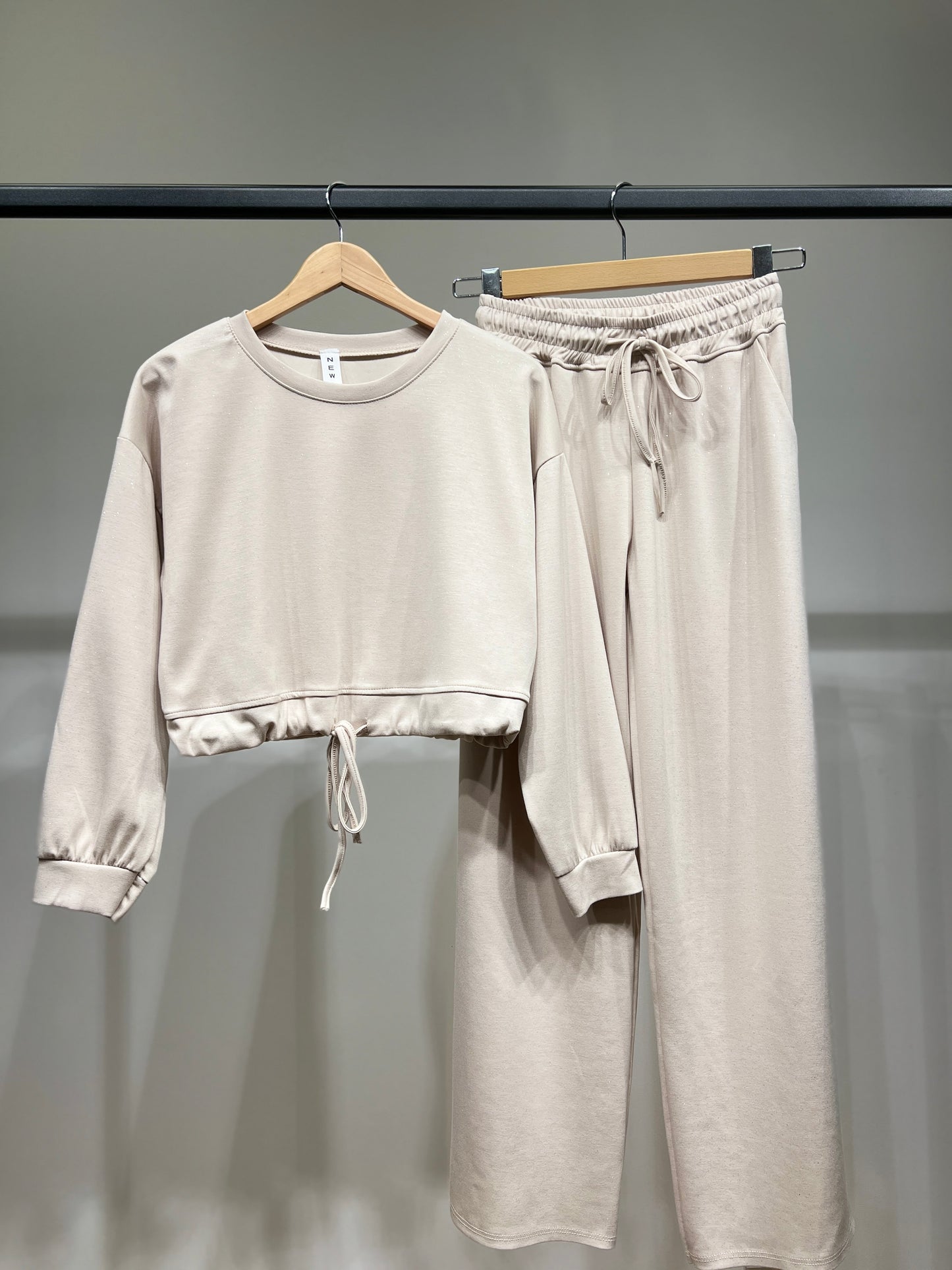 Ensemble Sweat & Pantalon Crop Top Cordon Lurex 95% Viscose