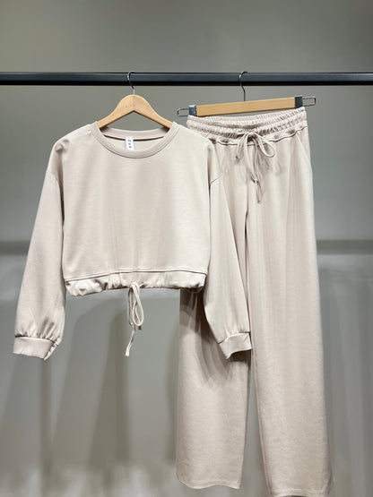 Ensemble Sweat & Pantalon Crop Top Cordon Lurex 95% Viscose