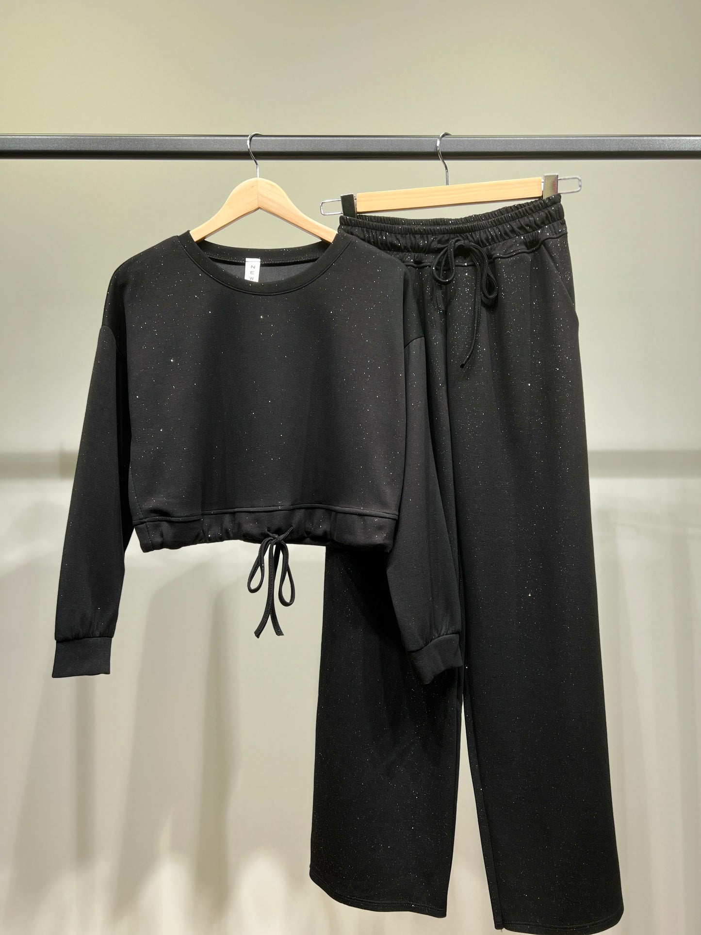 Ensemble Sweat & Pantalon Crop Top Cordon Lurex 95% Viscose