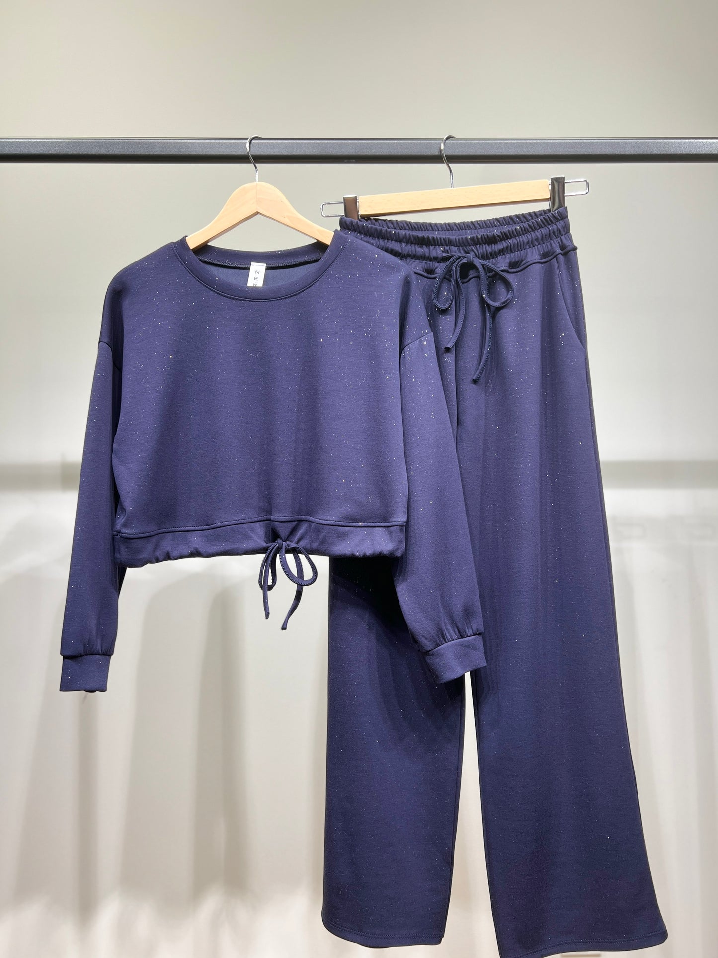 Ensemble Sweat & Pantalon Crop Top Cordon Lurex 95% Viscose