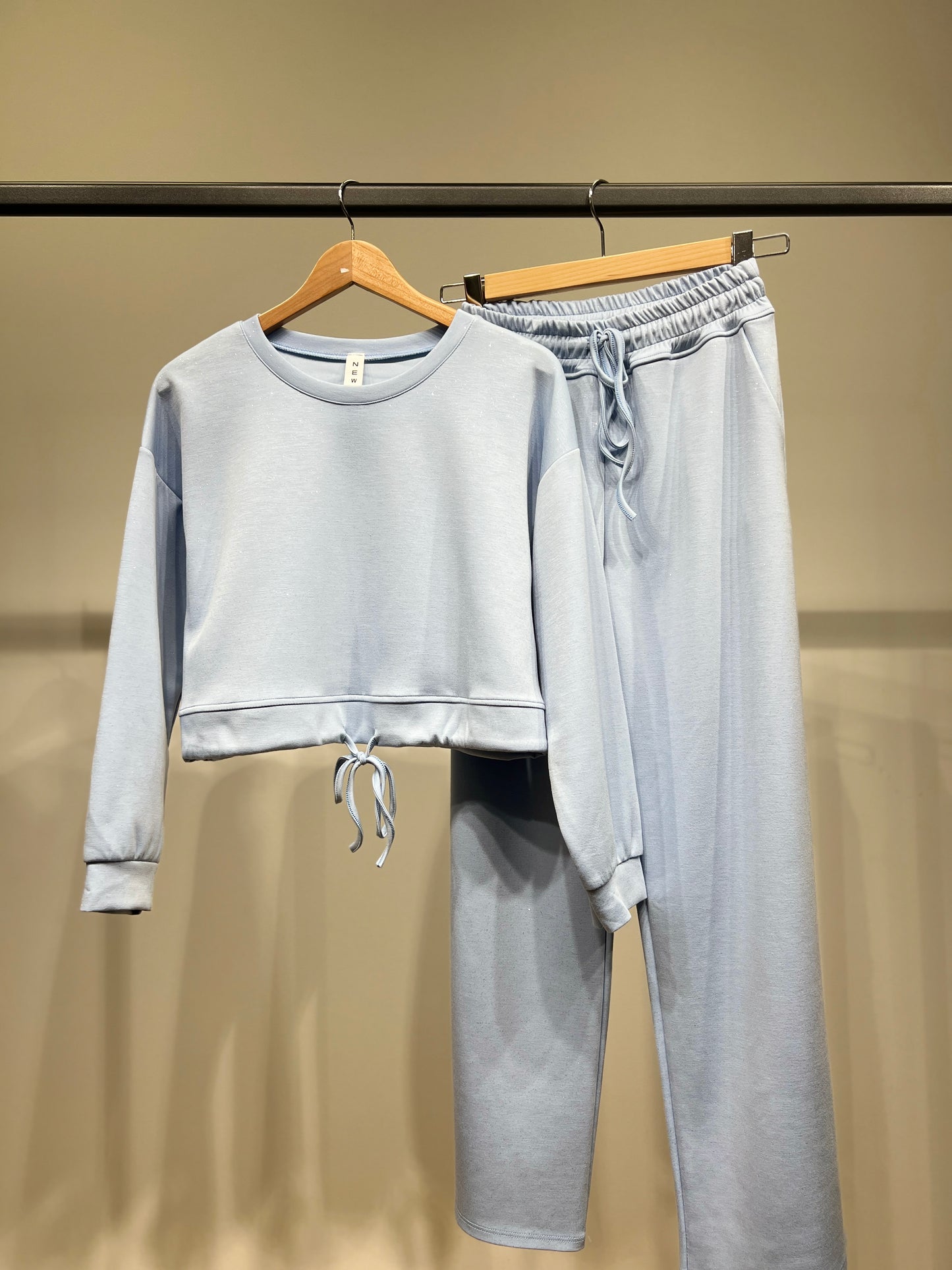 Ensemble Sweat & Pantalon Crop Top Cordon Lurex 95% Viscose