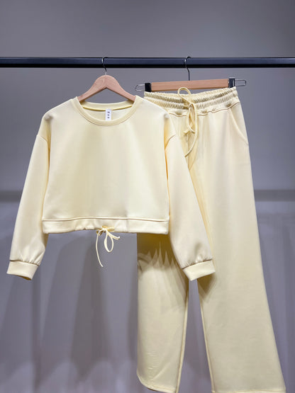 Ensemble Sweat & Pantalon Crop Top Cordon Lurex 95% Viscose