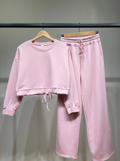 Ensemble Sweat & Pantalon Crop Top Cordon Lurex 95% Viscose