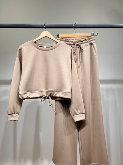Ensemble Sweat & Pantalon Crop Top Cordon Lurex 95% Viscose