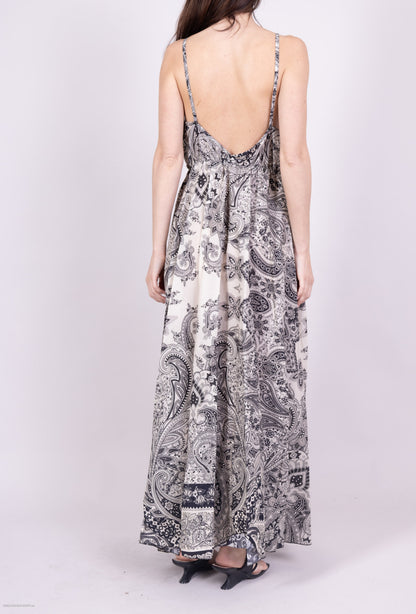 Robe Longue 100% Coton Bretelle Fine Motif Cachemire