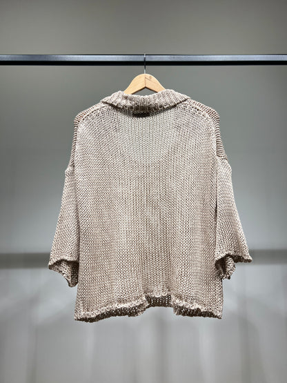 Pull Mailles Large Col Chemise Manche 3/4