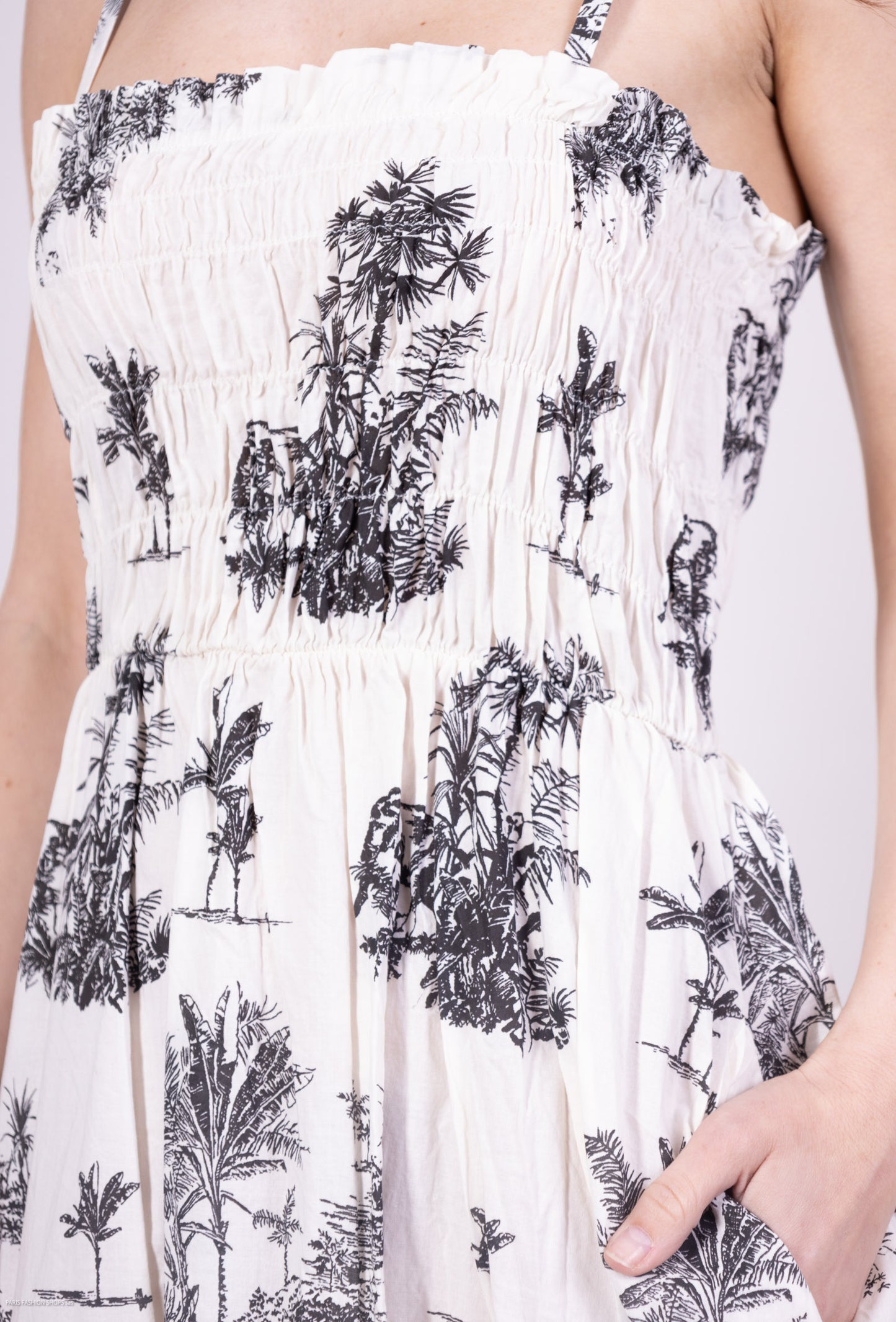 Robe Été Bretelles Ajustable Motif Tropical Smock 100% Coton