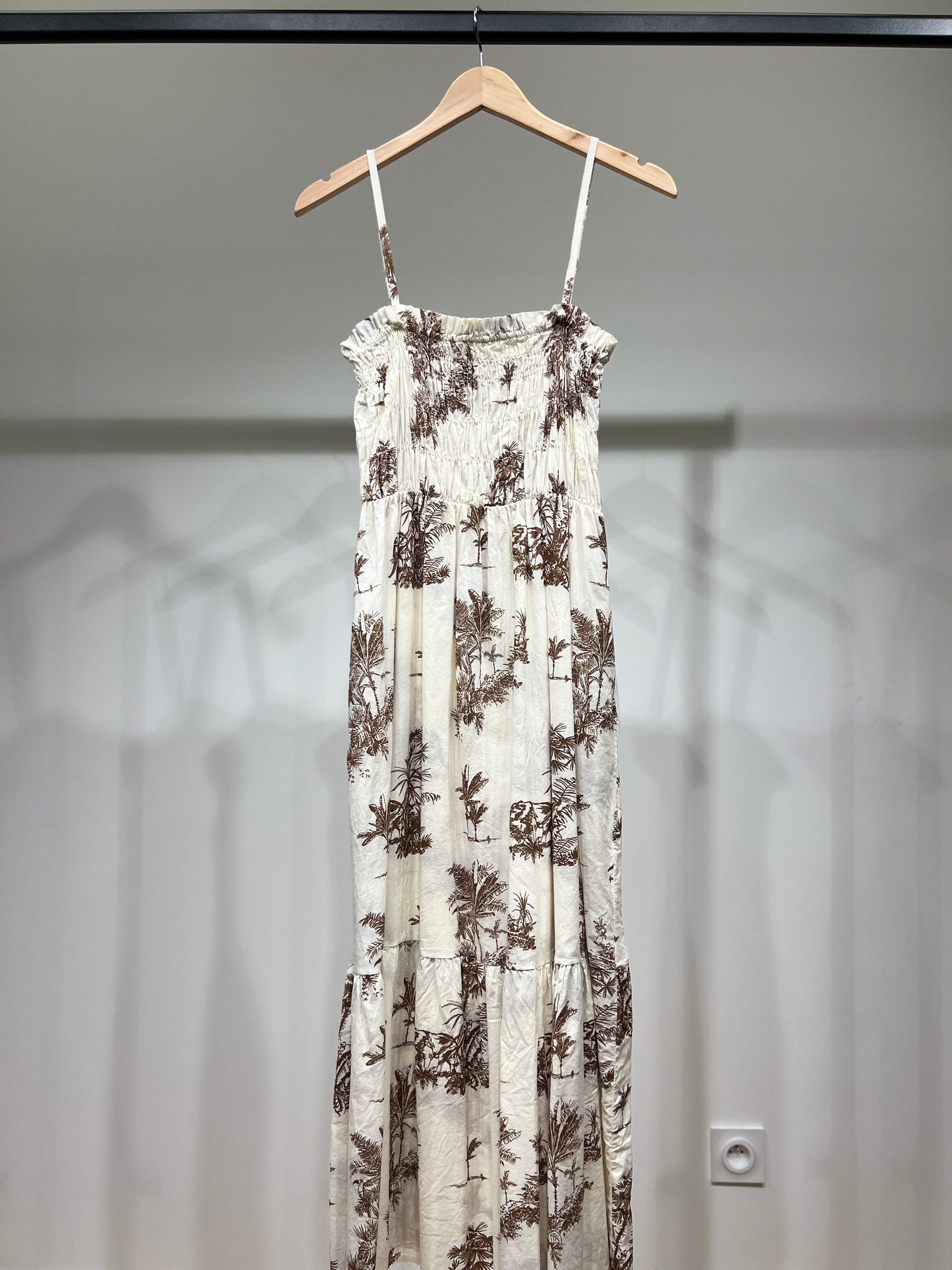 Robe Été Bretelles Ajustable Motif Tropical Smock 100% Coton