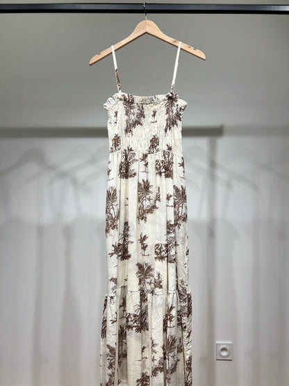 Robe Été Bretelles Ajustable Motif Tropical Smock 100% Coton