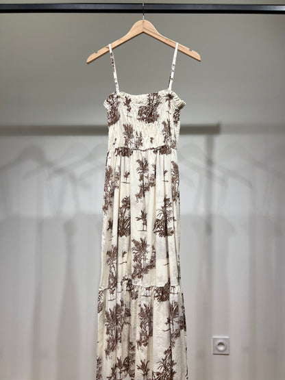 Robe Été Bretelles Ajustable Motif Tropical Smock 100% Coton