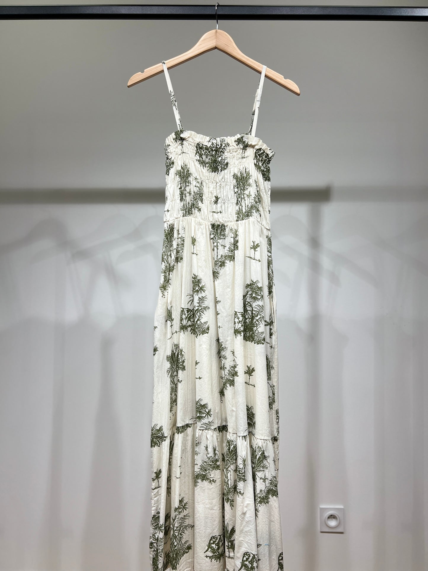 Robe Été Bretelles Ajustable Motif Tropical Smock 100% Coton
