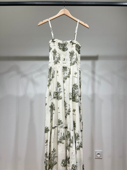Robe Été Bretelles Ajustable Motif Tropical Smock 100% Coton