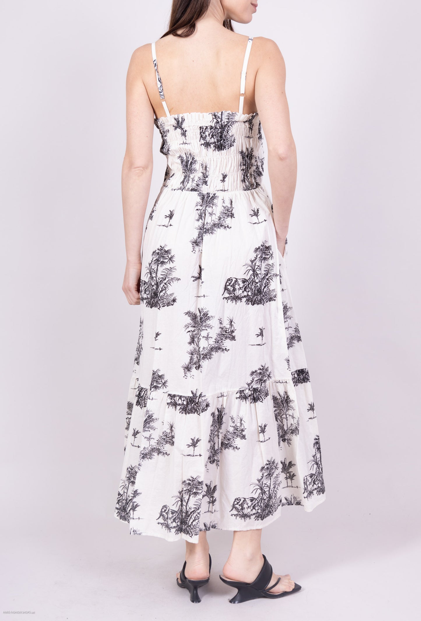 Robe Été Bretelles Ajustable Motif Tropical Smock 100% Coton