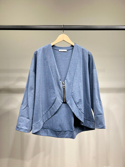 Gilet Zippé Court Col V Dégagé Coton/Polyamide