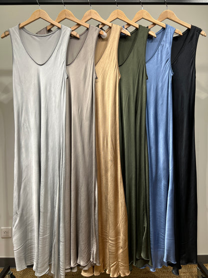 Robe Débardeur Longue Col V Satinée 100% Viscose