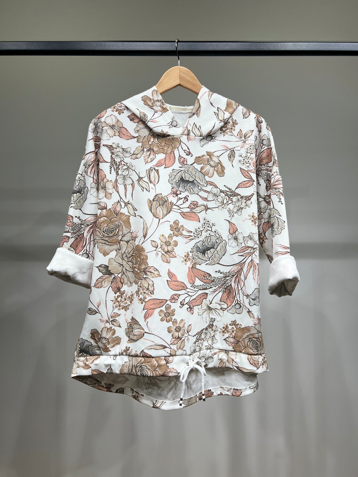 Sweat à Capuche Cordon à La Taille Motifs Fleur