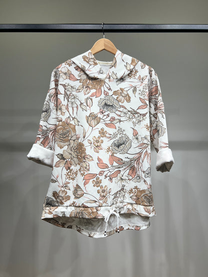 Sweat à Capuche Cordon à La Taille Motifs Fleur