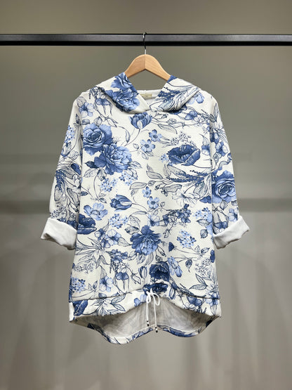 Sweat à Capuche Cordon à La Taille Motifs Fleur