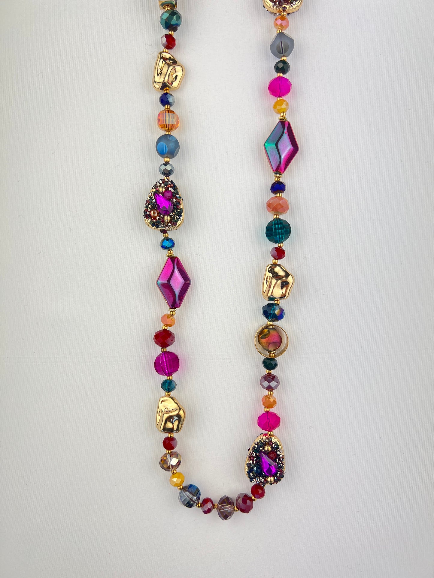 Collier Sautoir Perles Et Pierres Multicolores