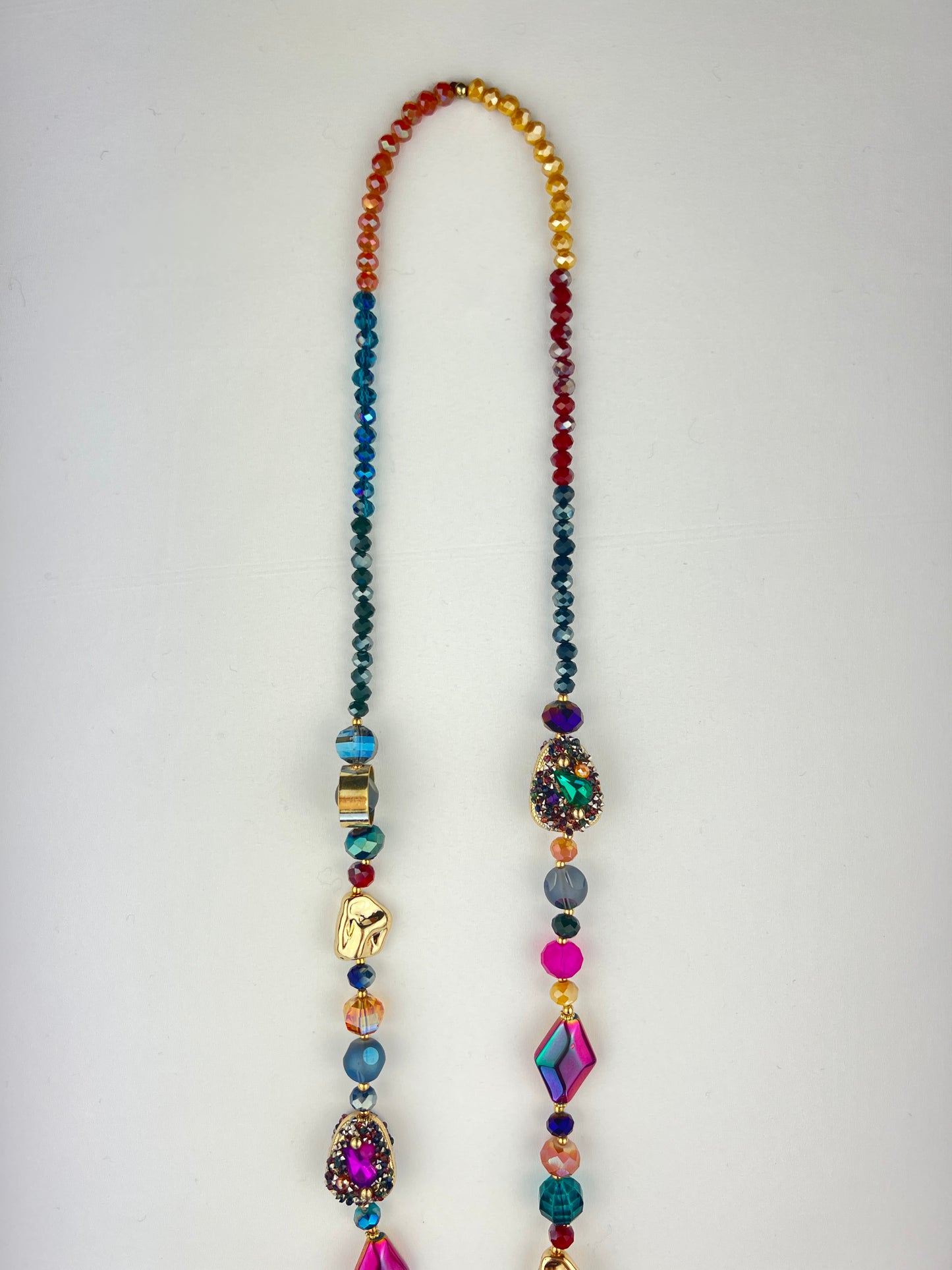 Collier Sautoir Perles Et Pierres Multicolores